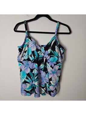 Miraclesuit Size 18 Floral Adjustable Strap Wireless Tankini Swim Top